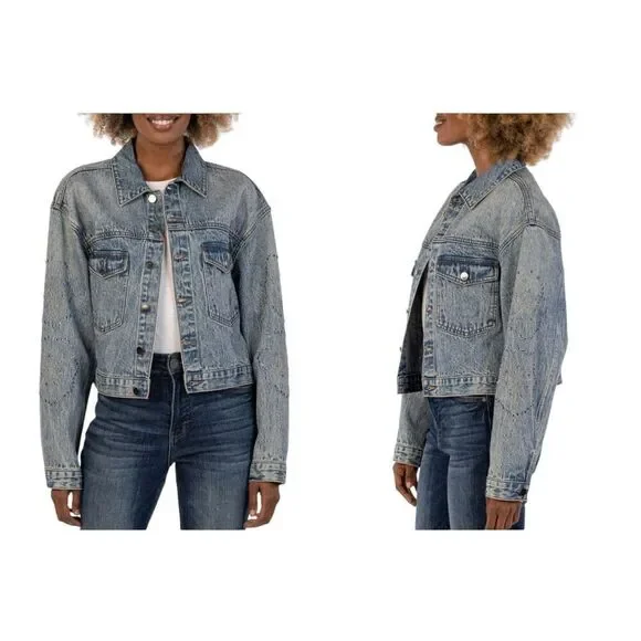 Kut from the Kloth Dolly rhinestone crop jacket oversized size XS NWT - Picture 2 of 7